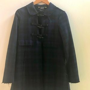 Maison Scotch tartan plaid wool pea coat.